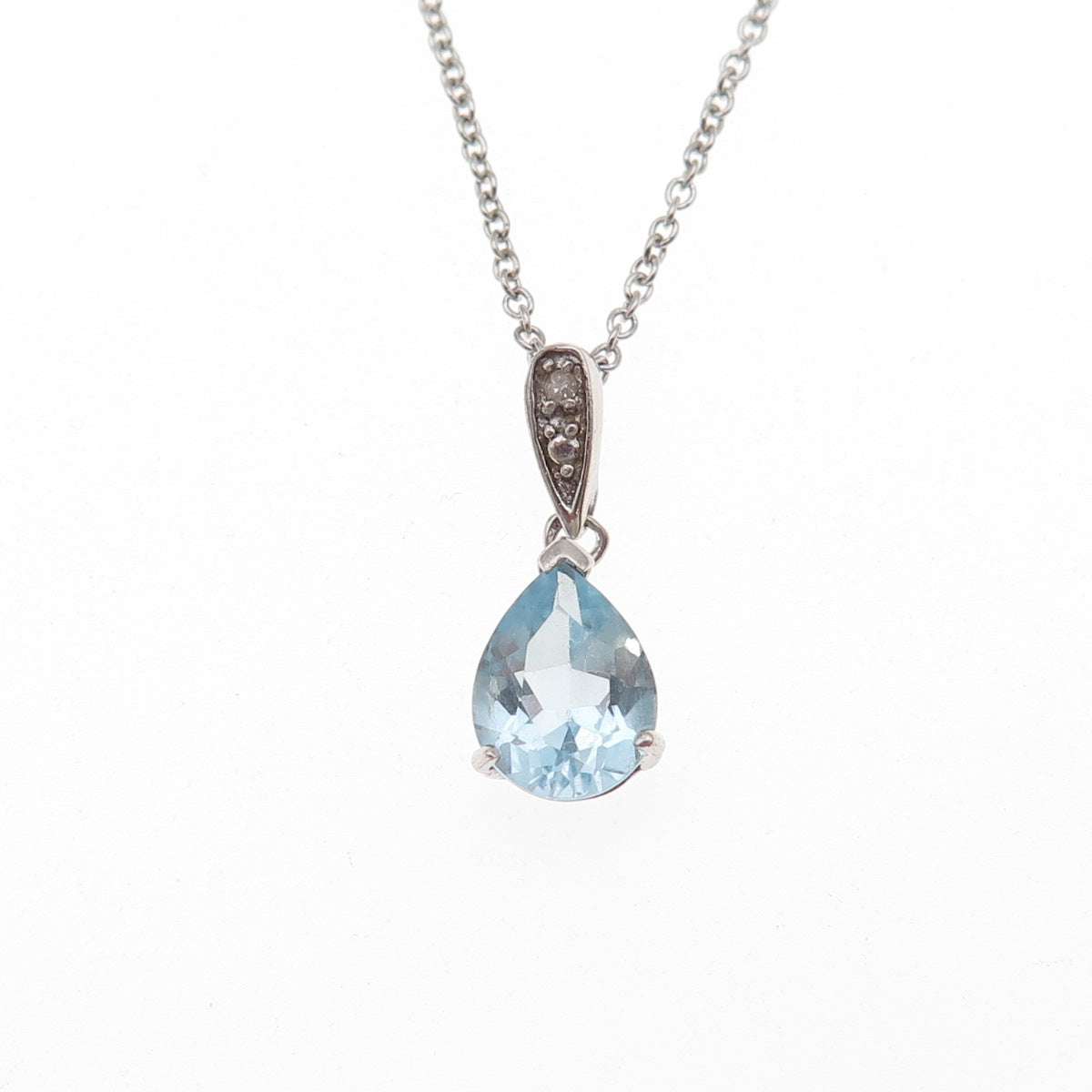 Dee Berkle 925 Sterling Silver Real Blue & White Topaz Cable Chain Necklace 18"
