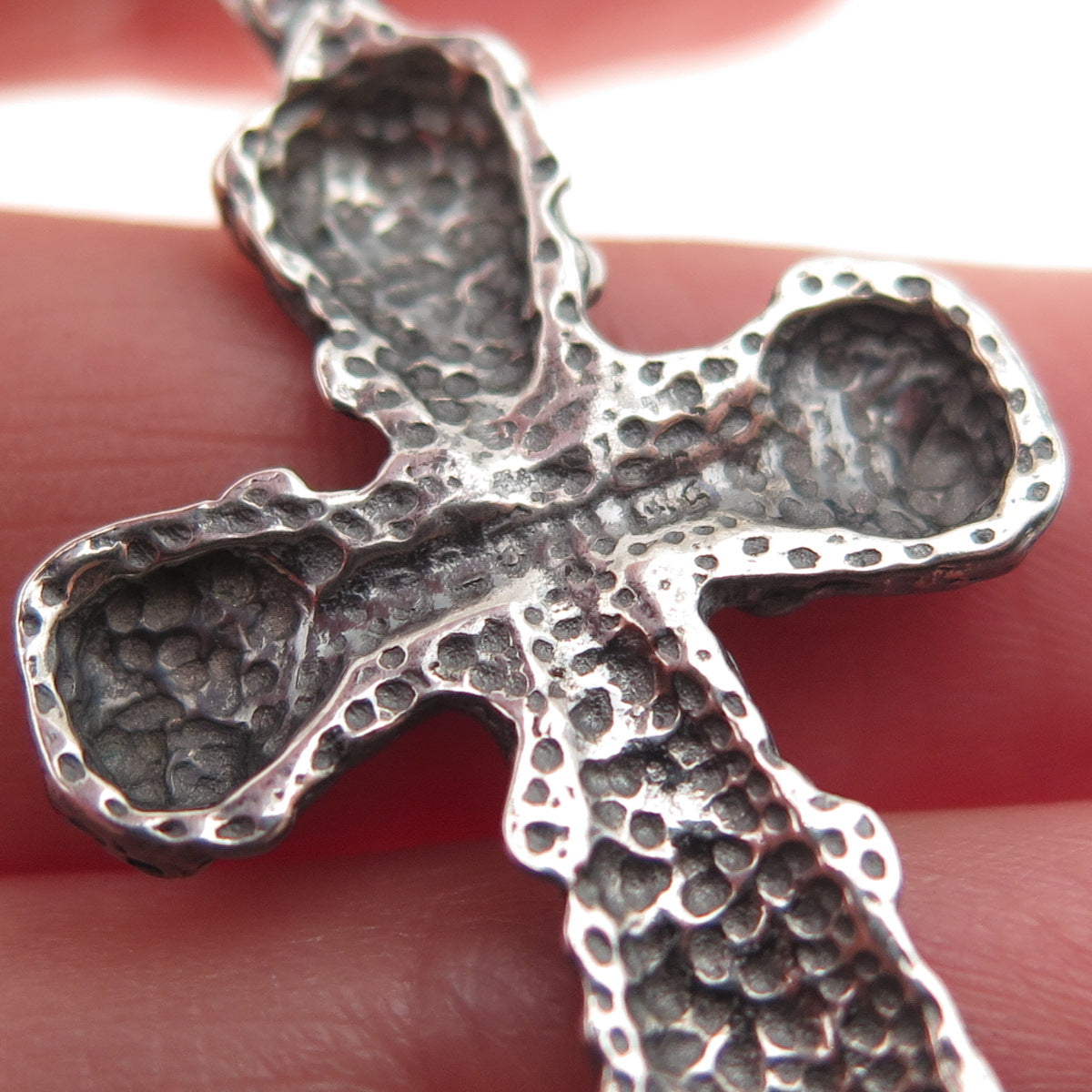 925 Sterling Silver Vintage Modernist Nugget Cross Oxidized Pendant
