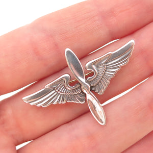 925 Sterling Silver Antique WWII US Army Air Force Pilot Wings Pin Brooch