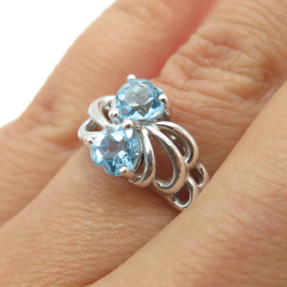 925 Sterling Silver Vintage Real Blue Topaz Gemstone Ring Size 6.25