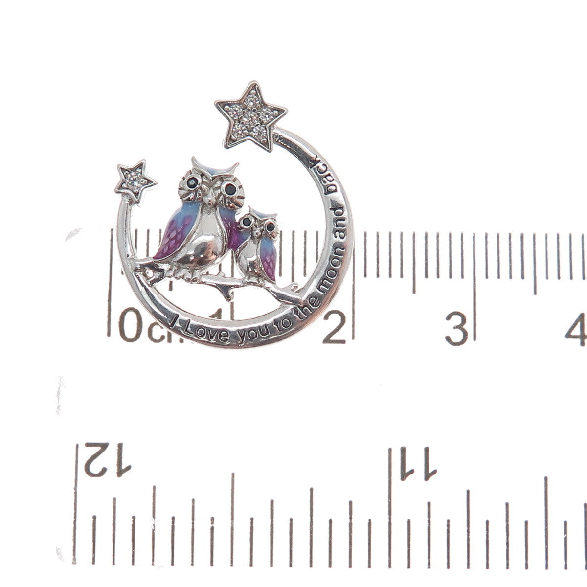 925 Sterling Silver Enamel Spinel C Z "I Love You To The Moon & Back" Pendant