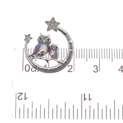925 Sterling Silver Enamel Spinel C Z "I Love You To The Moon & Back" Pendant