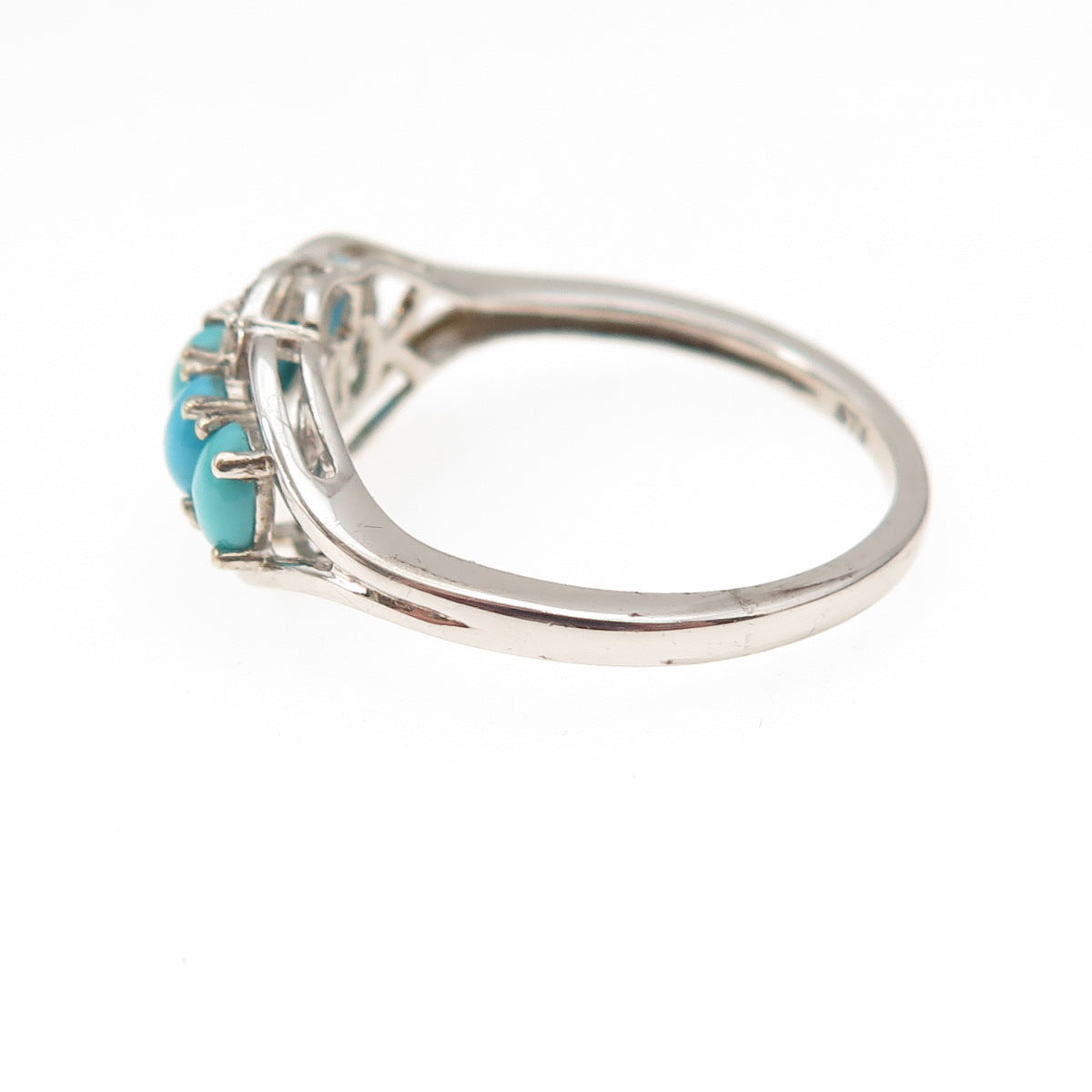 Chuck Clemency 925 Sterling Silver Real Turquoise & White Topaz Ring Size 8.25