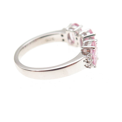 925 Sterling Silver Oval-Cut Pink & Round-Cut White C Z Ring Size 5