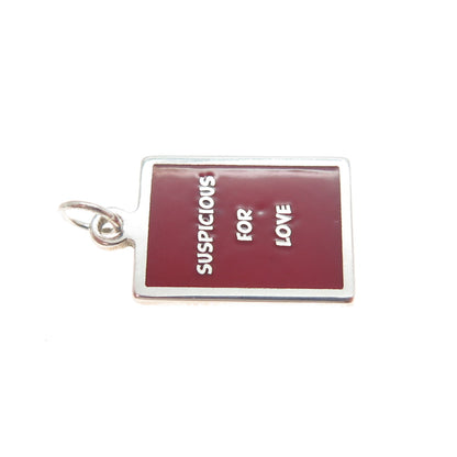925 Sterling Silver Red Enamel Suspicious For Love Minimalist Charm Pendant