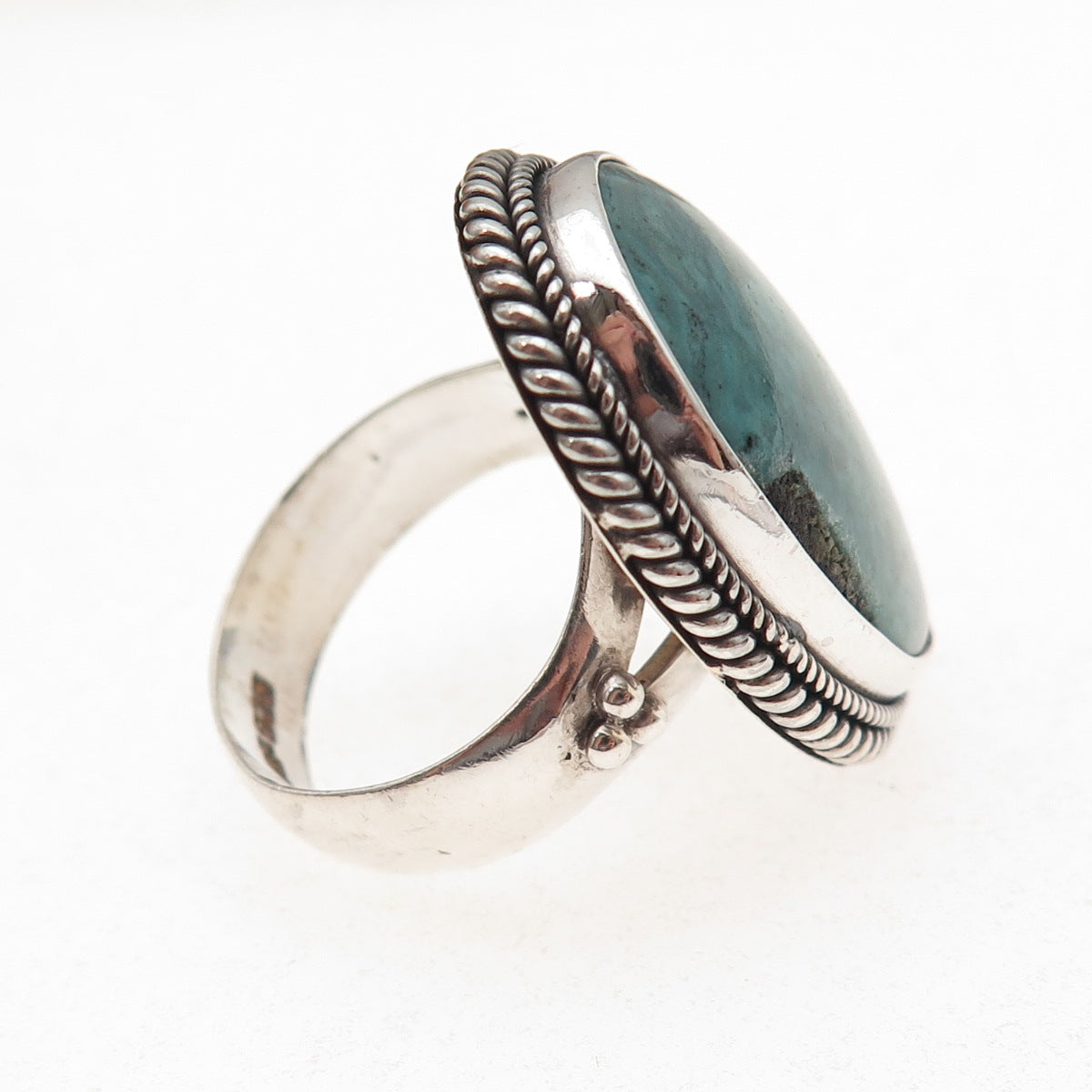 925 Sterling Silver Vintage Real Turquoise Oxidized Ring Size 8