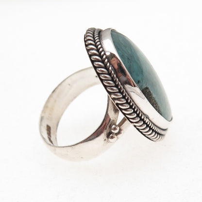 925 Sterling Silver Vintage Real Turquoise Oxidized Ring Size 8