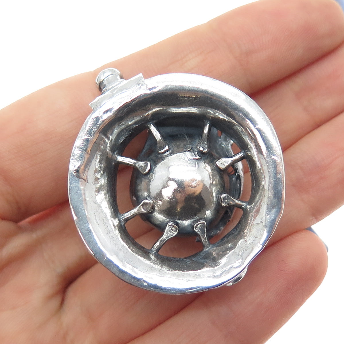 925 Sterling Silver Vintage Real Carnelian Modernist Oxidized Slide Pendant