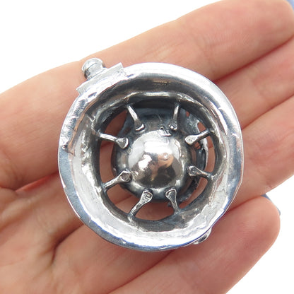 925 Sterling Silver Vintage Real Carnelian Modernist Oxidized Slide Pendant