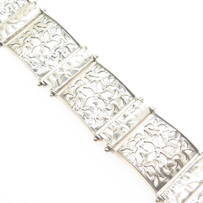 925 Sterling Silver Vintage Floral Panel Link Bracelet 6"