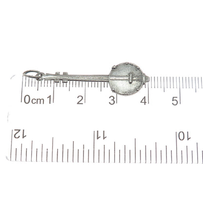 925 Sterling Silver Antique Art Deco Banjo Musical Instrument Charm Pendant