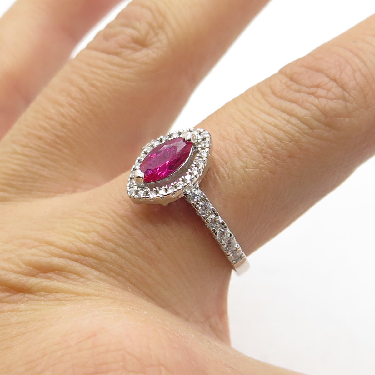 925 Sterling Silver Lab-Created Pink Sapphire & C Z Ring Size 6.75