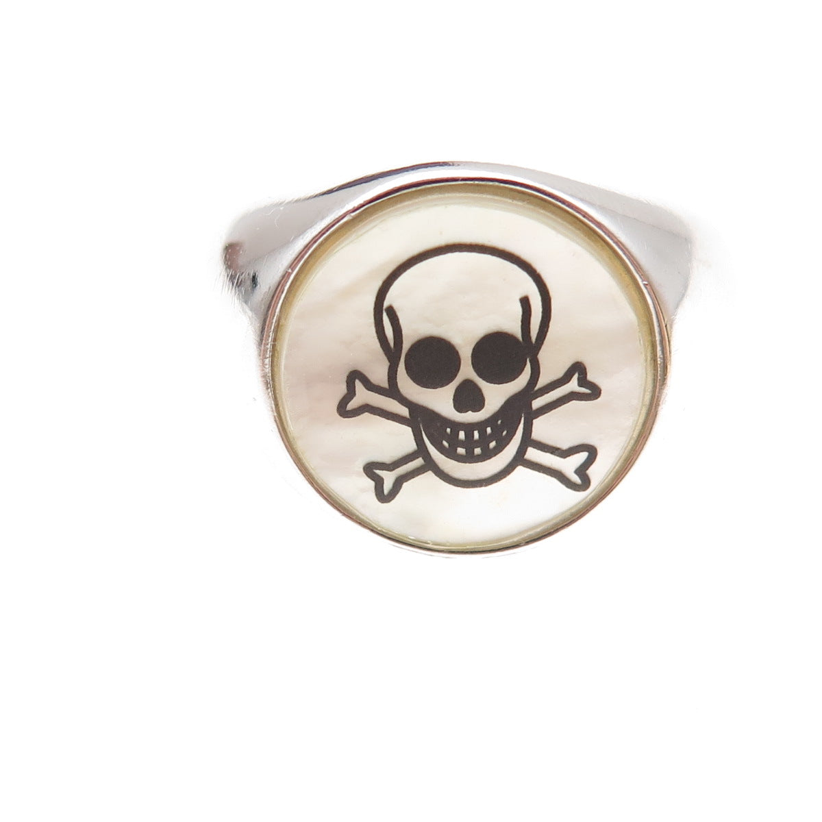 Dasan 925 Sterling Silver Real MOP Skull & Crossbones Signet Ring Size 10.25