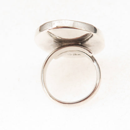 925 Sterling Silver Vintage Mexico Real Tiger Eye Modernist Ring Size 8.75