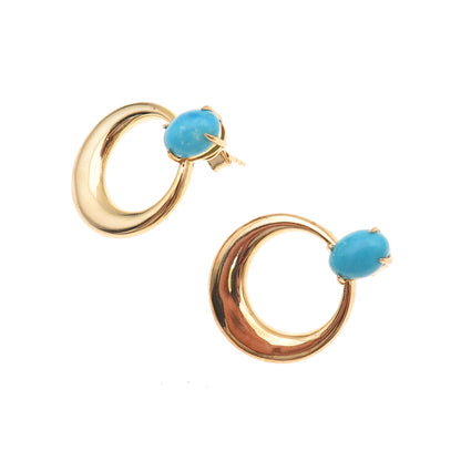 Tehya Oyama Sterling Silver Gold Plated Real Turquoise Crescent Dangle Earrings