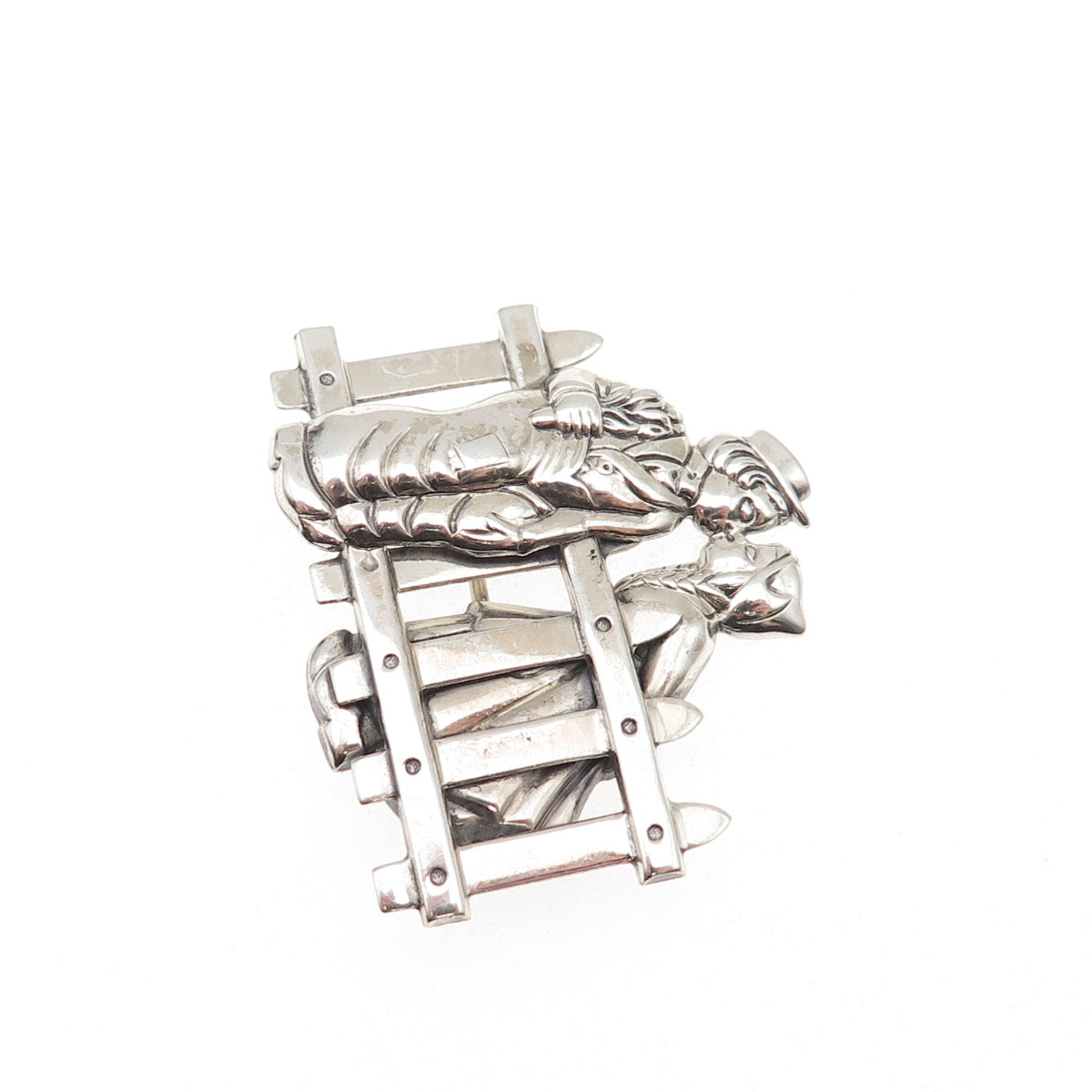 925 Sterling Silver Vintage Dutch Couple Kissing Oxidized Pin Brooch