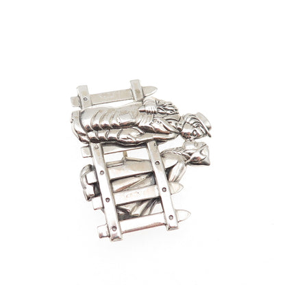 925 Sterling Silver Vintage Dutch Couple Kissing Oxidized Pin Brooch