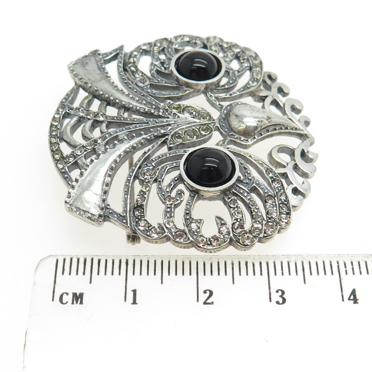 METROPOLITAN MUSEUM OF ART 925 Sterling Silver Vintage Black Onyx Gem Owl Brooch