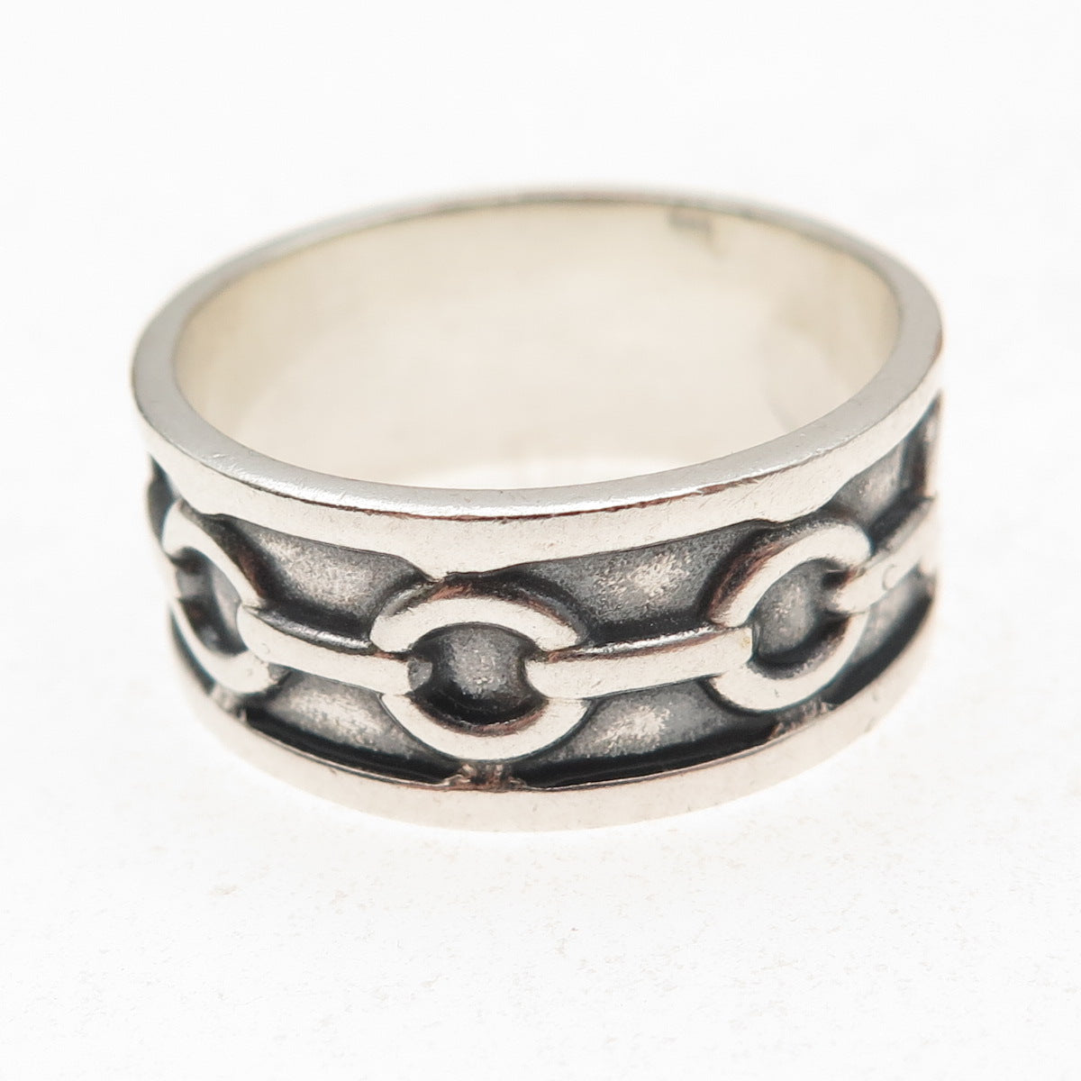 925 Sterling Silver Vintage Chain Link Oxidized Band Ring Size 14.5