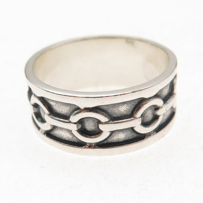 925 Sterling Silver Vintage Chain Link Oxidized Band Ring Size 14.5
