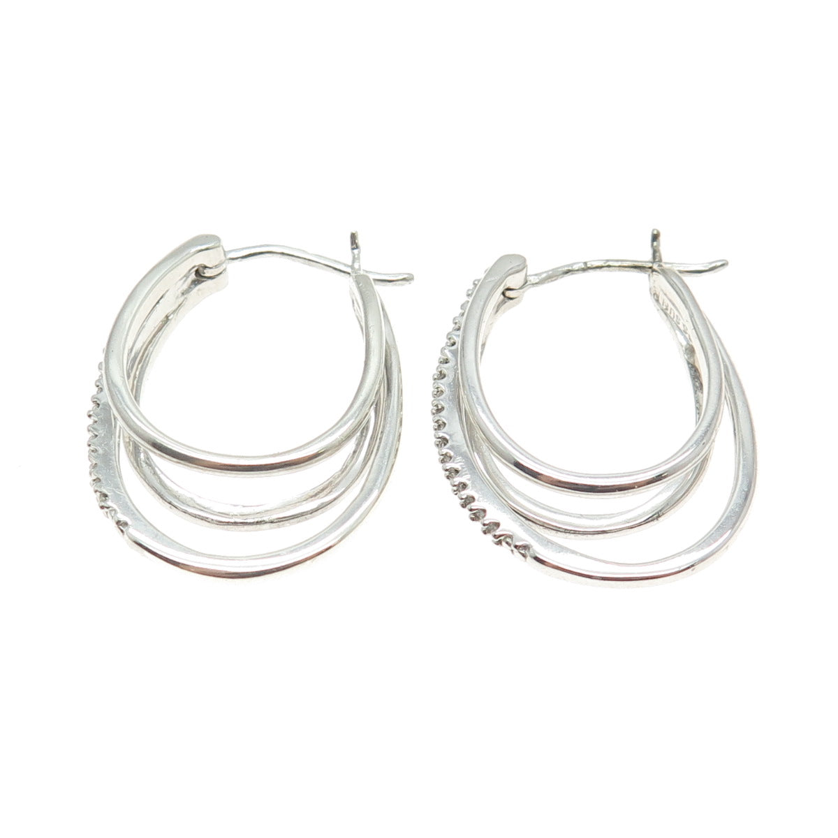 SUN 925 Sterling Silver Real Round-Cut Diamond Multi-Row Hoop Earrings