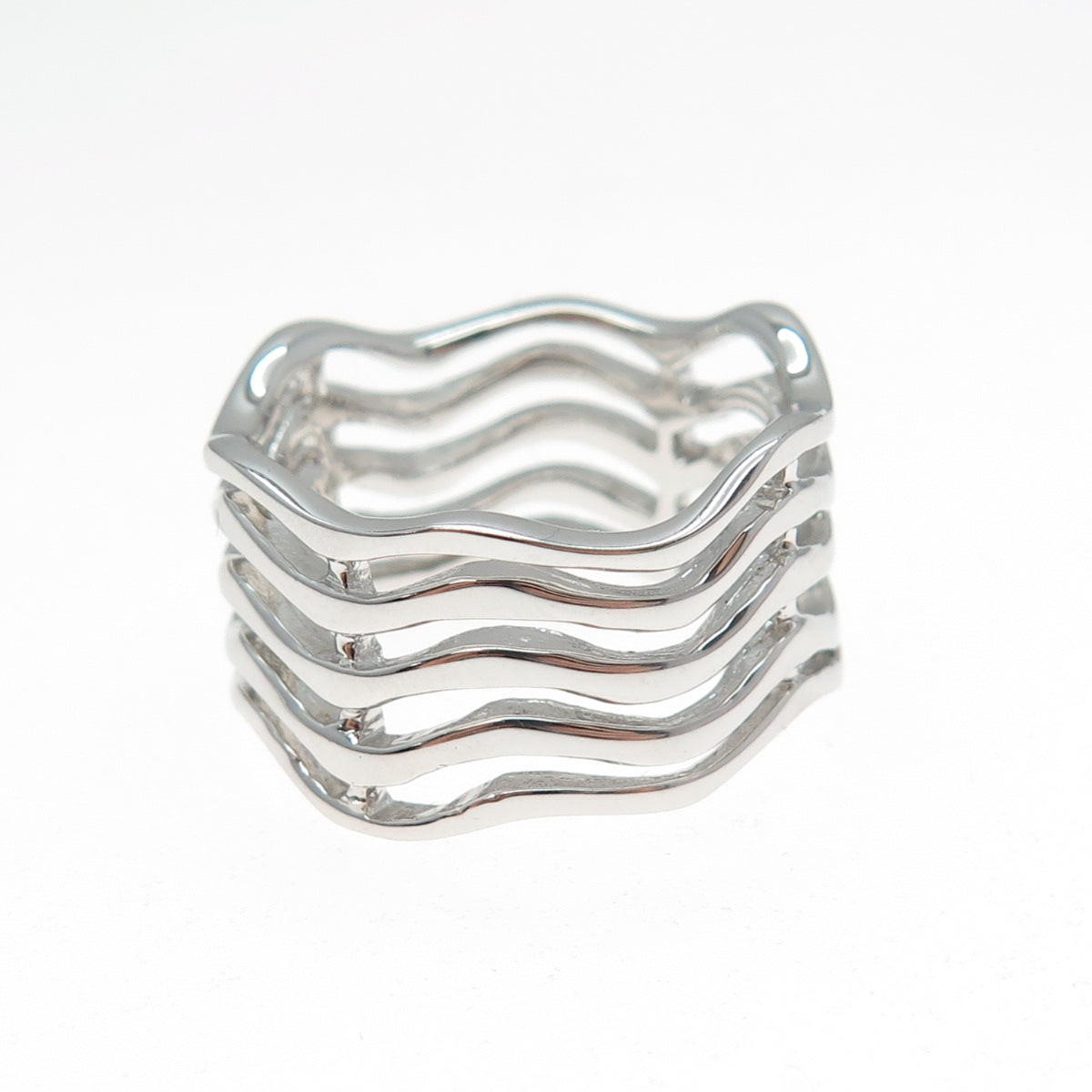 925 Sterling Silver Modernist 5-Row Wavy Band Ring Size 9.5