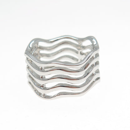925 Sterling Silver Modernist 5-Row Wavy Band Ring Size 9.5
