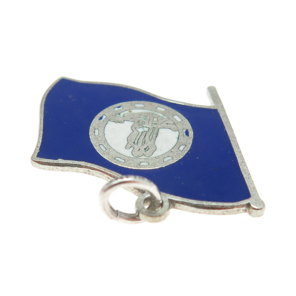 925 Sterling Silver Vintage Blue Enamel Virginia Flag Pendant