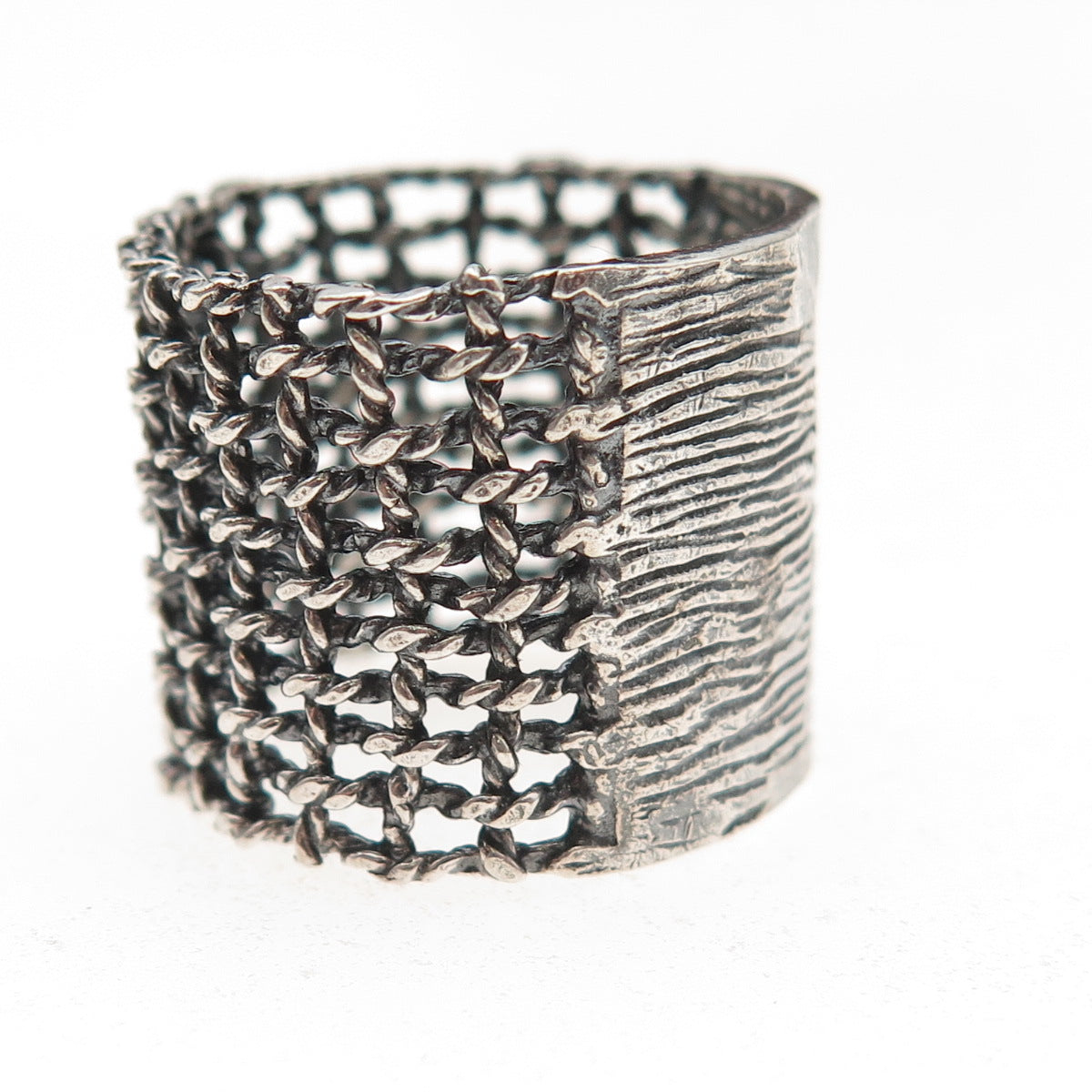 925 Sterling Silver Vintage Modernist Cage Oxidized Ring Size 8.5