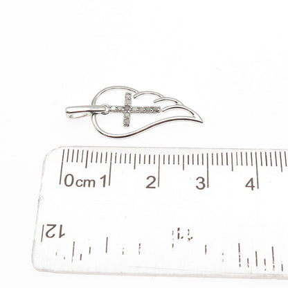 Charles Winston 925 Sterling Silver Real Diamond Cross Angel Wing Charm Pendant