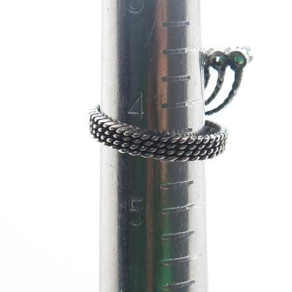 925 Sterling Silver Vintage Faux Turquoise Adjustable Oxidized Ring Size 4.5