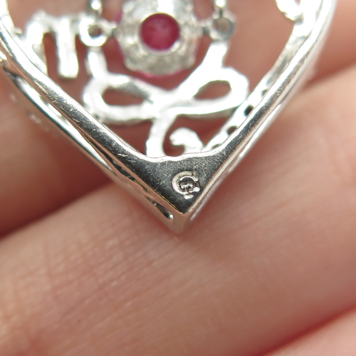 925 Sterling Silver Lab-Created Pink Sapphire & White Topaz "MOM" Heart Pendant