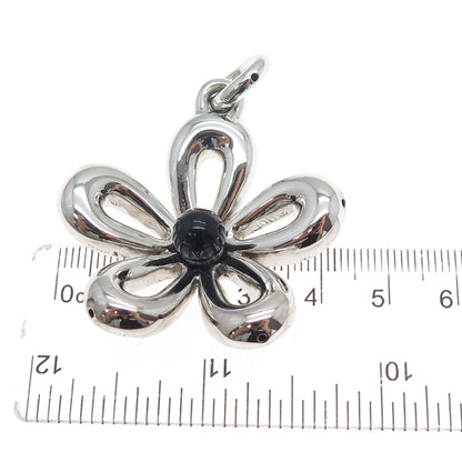 925 Sterling Silver Real Black Onyx Flower Blossom Charm Pendant