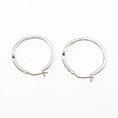 Sun 925 Sterling Silver 10K Gold Real Round-Cut Diamond Cross Hoop Earrings