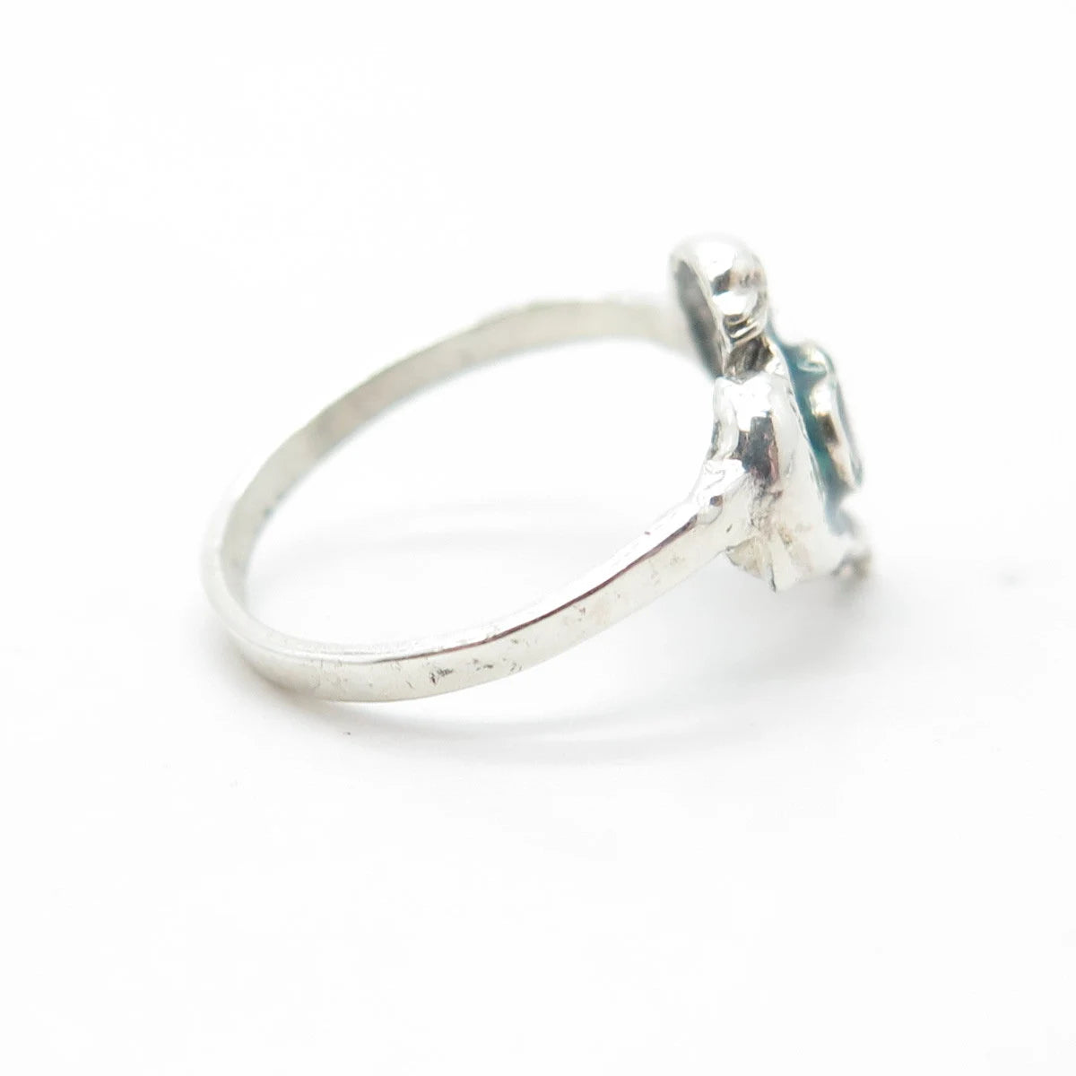 925 Sterling Silver Vintage Real Black Onyx Gem Couple of Dolphins Ring Size 4