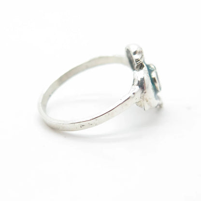925 Sterling Silver Vintage Real Black Onyx Gem Couple of Dolphins Ring Size 4