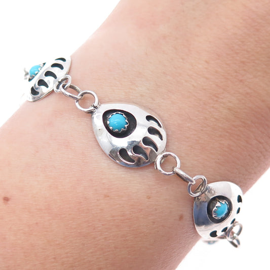 S. John Navajo Old Pawn Sterling Silver Vintage Turquoise Bear Paw Bracelet 7"