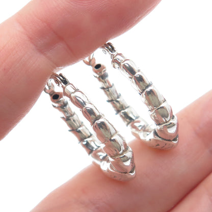 925 Sterling Silver Ribbed Puffy Hoop Earrings