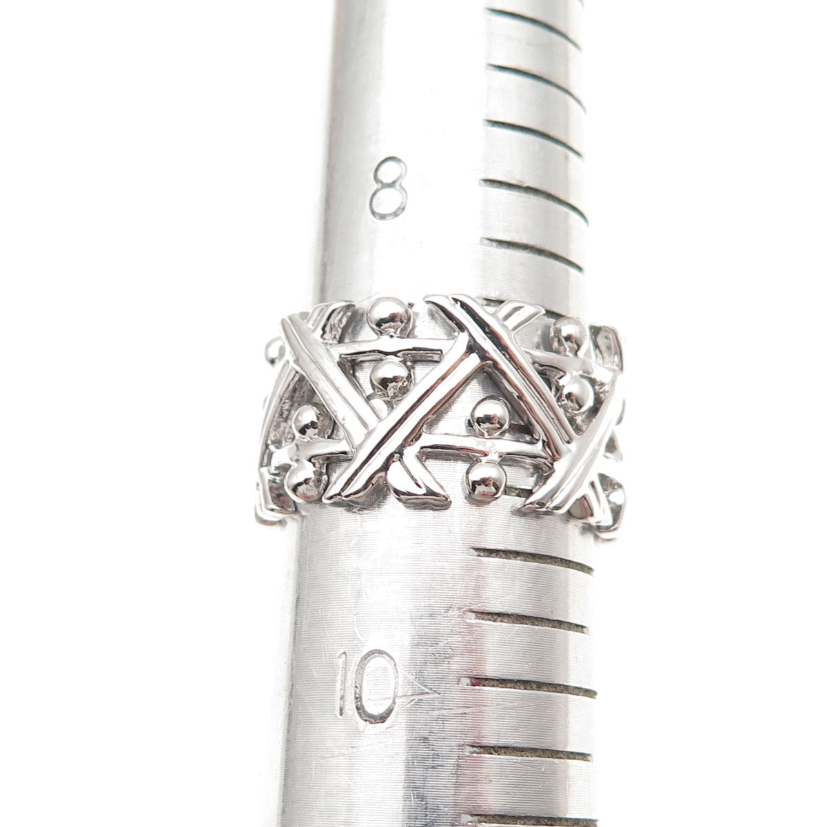 925 Sterling Silver Zig Zag Beaded Wide Band Ring Size 9.25