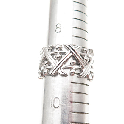 925 Sterling Silver Zig Zag Beaded Wide Band Ring Size 9.25