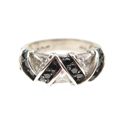 925 Sterling Silver Round-Cut Black & White C Z Zig Zag Ring Size 5