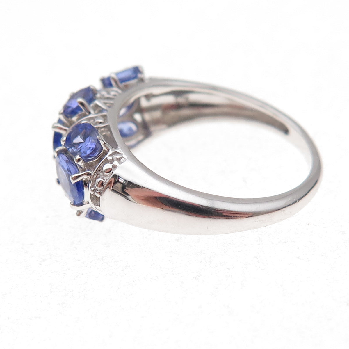 925 Sterling Silver Real Tanzanite & White Topaz Ring Size 8