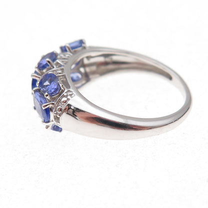 925 Sterling Silver Real Tanzanite & White Topaz Ring Size 8