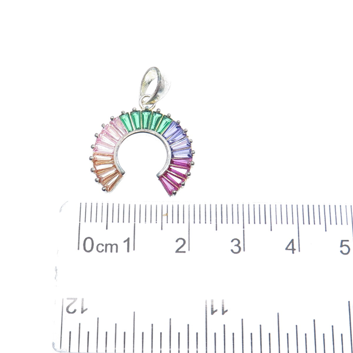 925 Sterling Silver Multi-Color Tapered Baguette-Cut C Z Rainbow Charm Pendant