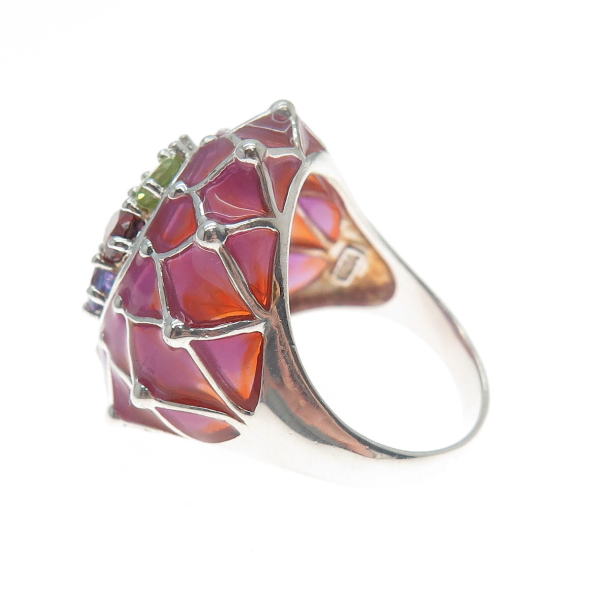 925 Sterling Silver Enamel Topaz Garnet Amethyst Peridot Citrine Ring Size 7.25