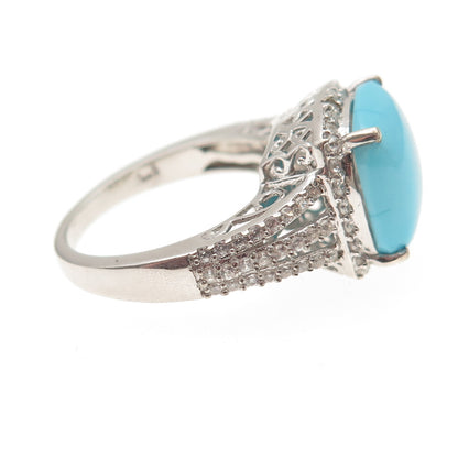 Chuck Clemency 925 Sterling Silver Real Turquoise & White Topaz Ring Size 8.25