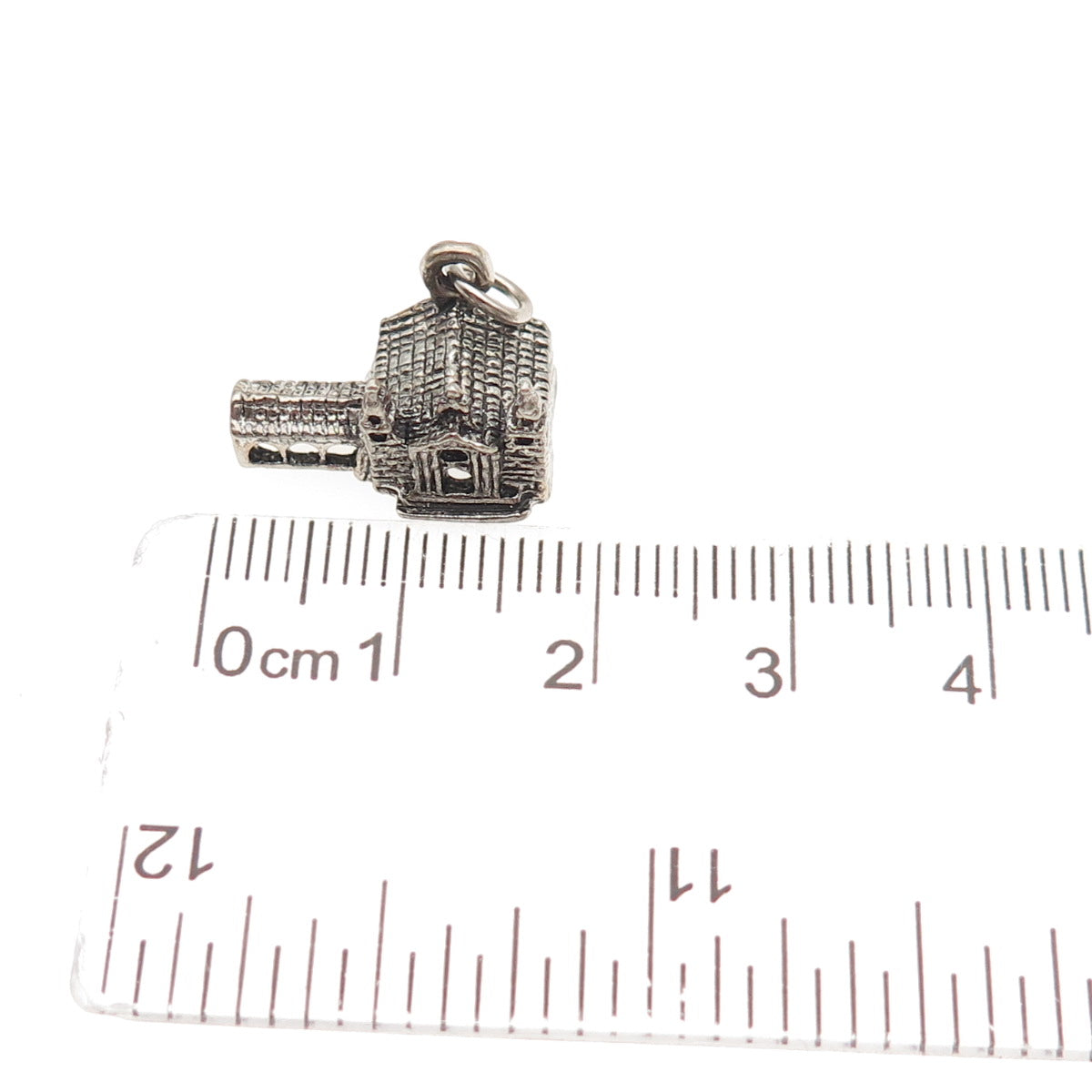 925 Sterling Silver Vintage Old Church Oxidized Mini 3D Charm Pendant