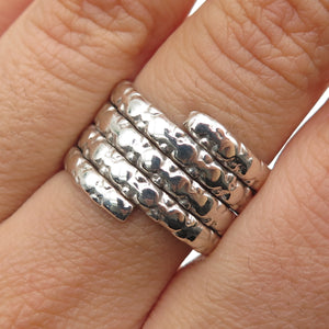 925 Sterling Silver Vintage Modernist Dotted Adjustable Wrap Ring Size 8.5