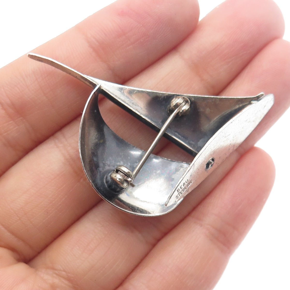 BEAU 925 Sterling Silver Antique Art Deco Sailboat Pin Brooch