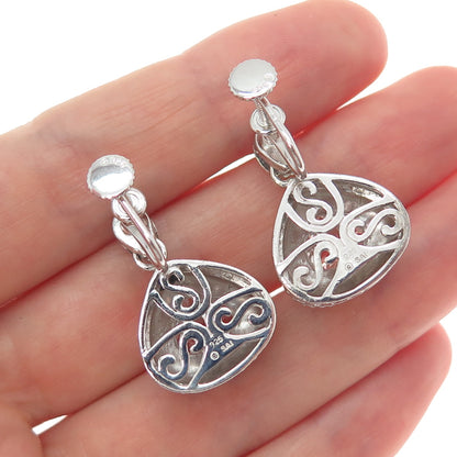 SAI 925 Sterling Silver Real Clear Quartz Teardrop Dangle Screw Back Earrings